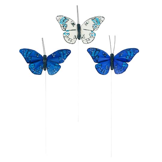 12 Packs: 3 ct. (36 total) Blue Feather Butterflies by Ashland®